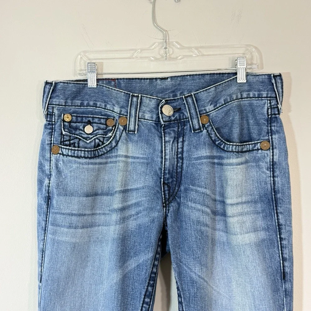 Vtg True Religion Ricky Big T Jeans Mens 34X33 Blue Straight Made In US Flap